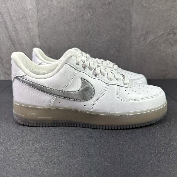 Nike Air Force 1 '07 Premium White Metallic Silver 2022 Size 9.5 Mens Sneakers - Picture 2 of 13